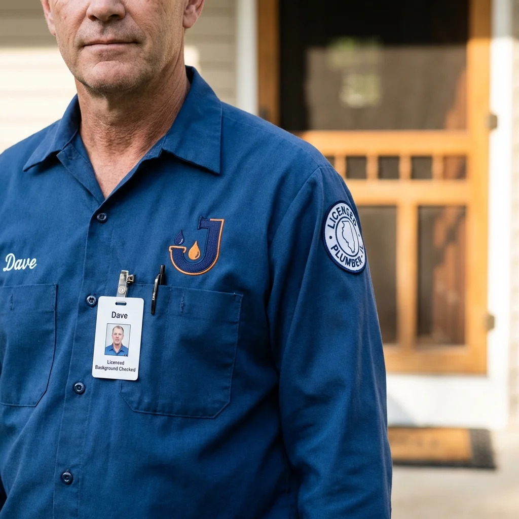 Licensed plumber showing ID badge in Grand Ronde, OR