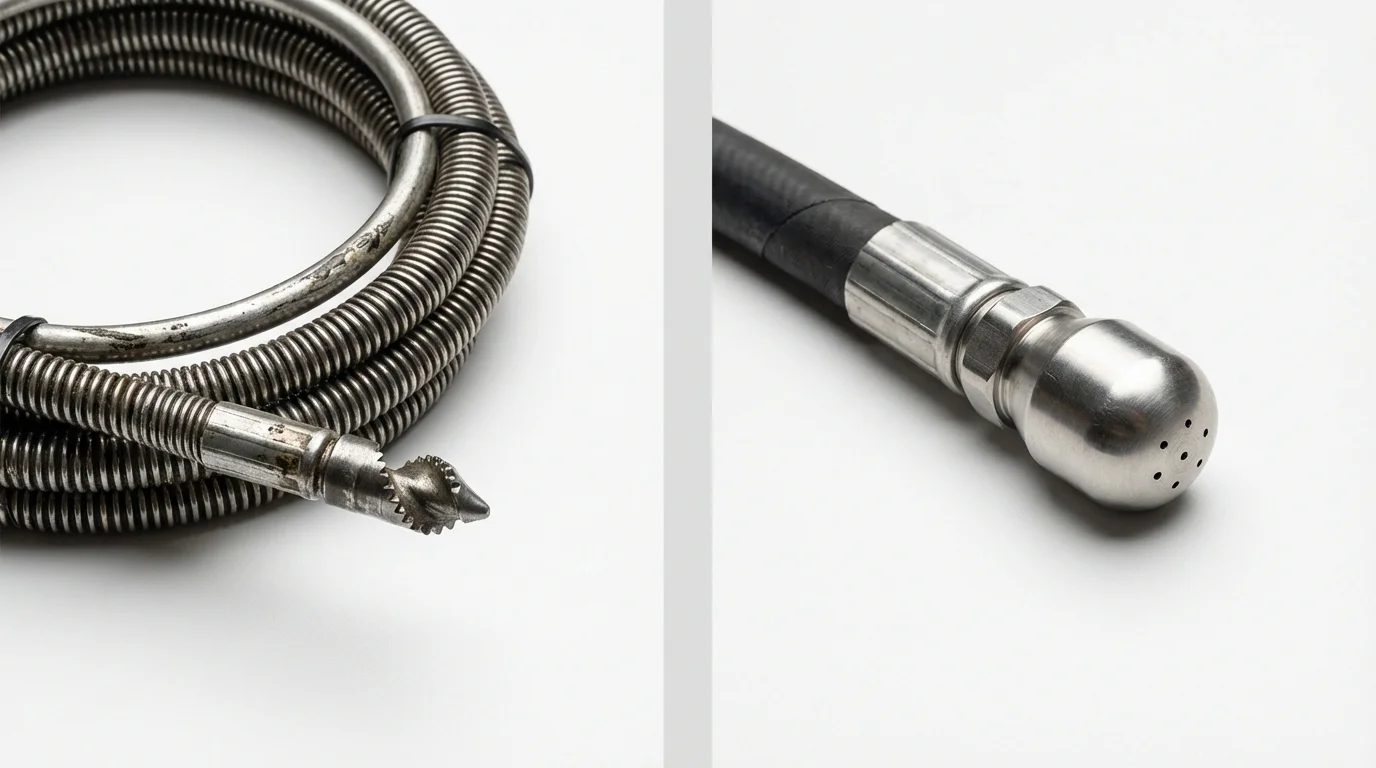 Drain snake cable and hydro jetting nozzle used for drain cleaning in Grand Ronde, OR