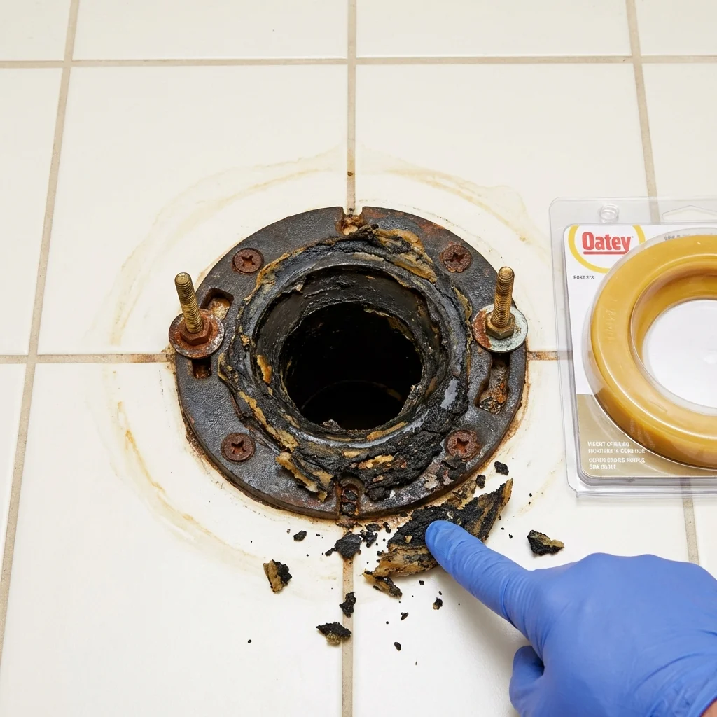 Failed wax ring showing water seepage at the base of a toilet in a Grand Ronde, OR home
